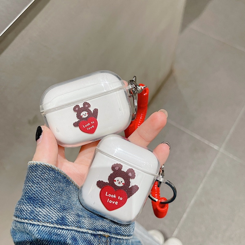 Vỏ case gấu love bảo vệ bao đựng tai nghe airpods 1 2 Pro - Ốp airpods chống va đập, trong suốt in hình