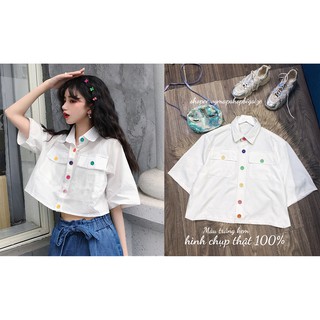 Áo sơ mi croptop ullzang tay lỡ bigsize 4 màu