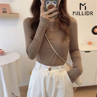 Áo Thun 95% Cotton Tay Dài Màu Sắc Đơn Giản Phong Cách Hàn Quốc
