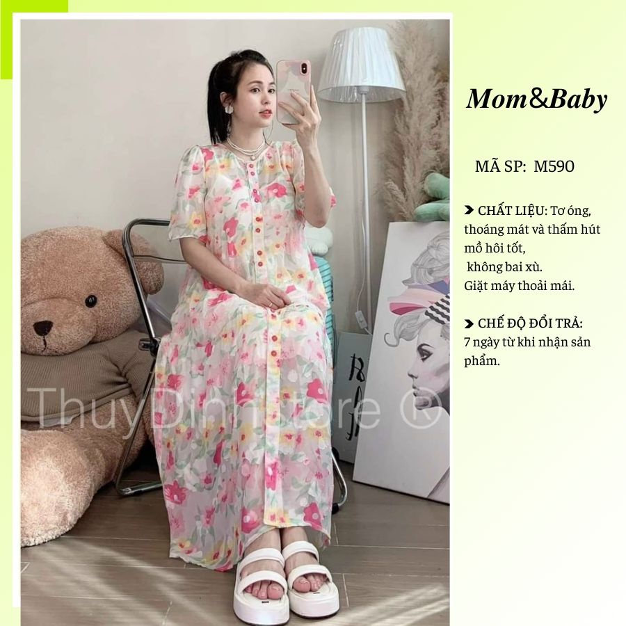 Đầm Bầu Váy Bầu Voan Hoa Nhí Dễ Thương Công Sở Đi Chơi Đi Biển M590 Mom and Baby