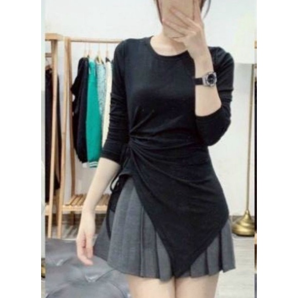Áo thun vạt xéo Tay Dài rút dây 1 bên SANG CHẢNH