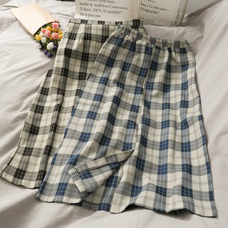 Chân váy kẻ caro dài xẻ (có sẵn màu xanh)