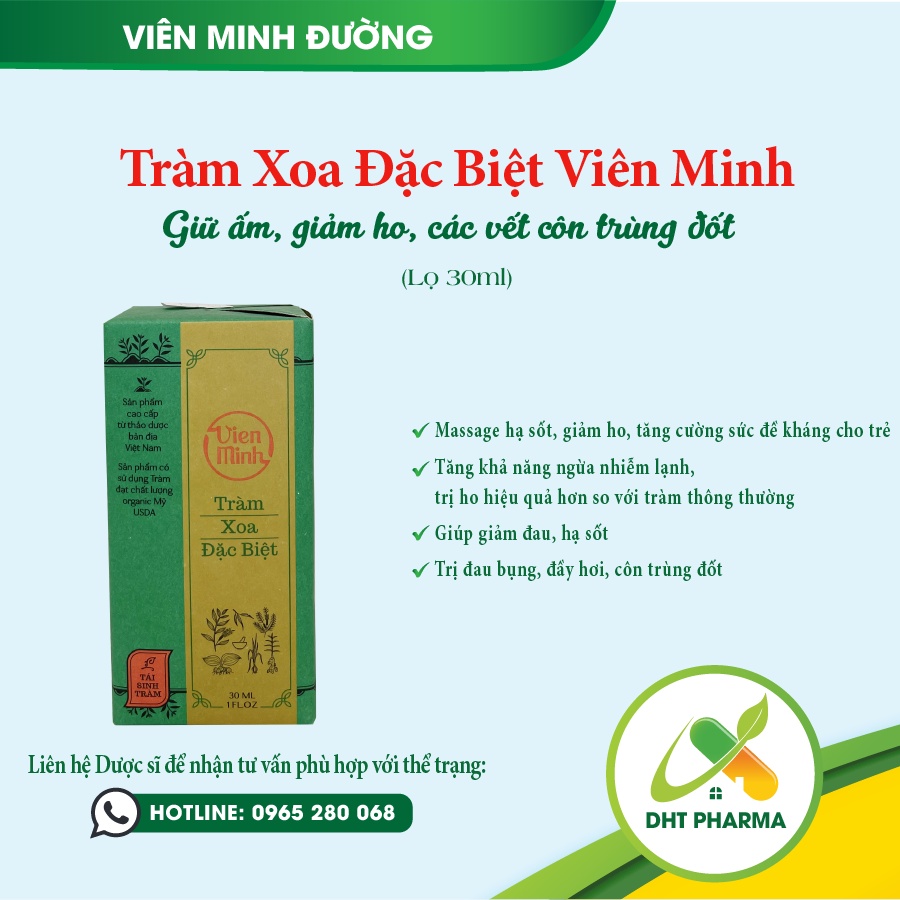 Tràm Xoa Đặc Biệt Viên Minh giúp giữ ấm, giảm ho, các vết côn trùng đốt