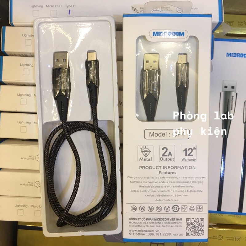 Cáp sạc nhanh Type C Opal OP4 2A MICROCOM dài 1M có đèn báo tự ngắt, dây dù chống đứt gãy