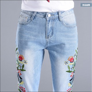 [Hàng Quảng Châu] Quần Jeans Thêu Hoa
