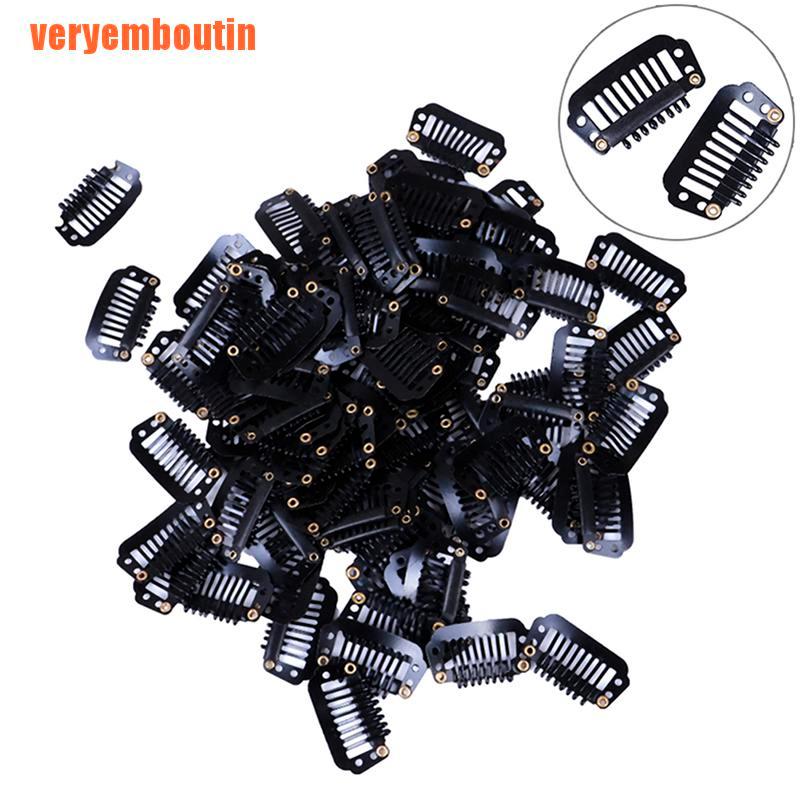 [Hàng mới về] Bộ 10/100 kẹp gắn tóc giả có 8 cần đệm nối tóc màu đen bằng cao su