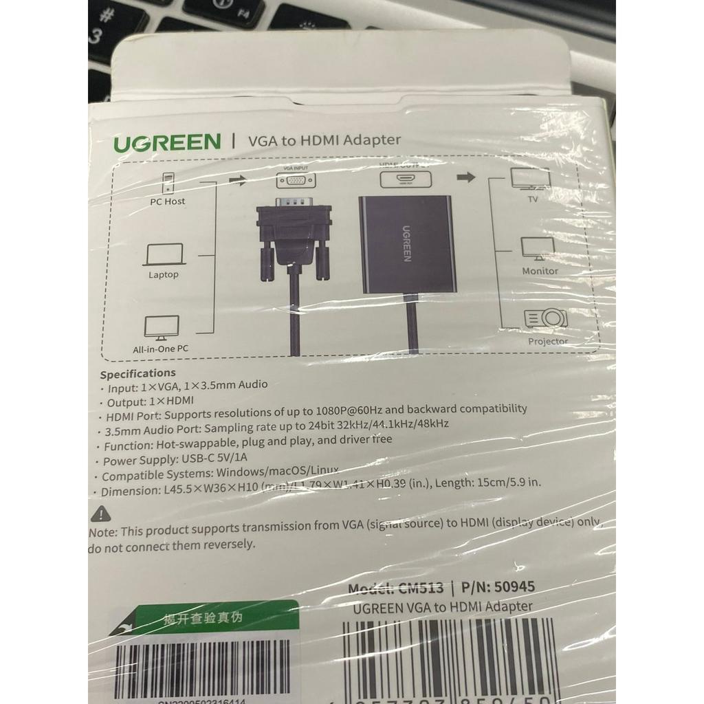 Cáp chuyển đổi VGA sang HDMI+Audio 1080P@60Hz Ugreen 50945 chính hãng bảo hành 18 tháng