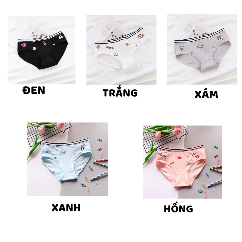 Quần Lót Nữ ❤️FREESHIP❤️ Quần Lót Nữ Cotton Viền Kẻ phối họa tiết ngộ nghĩnh đáng yêu mã 3776 | BigBuy360 - bigbuy360.vn