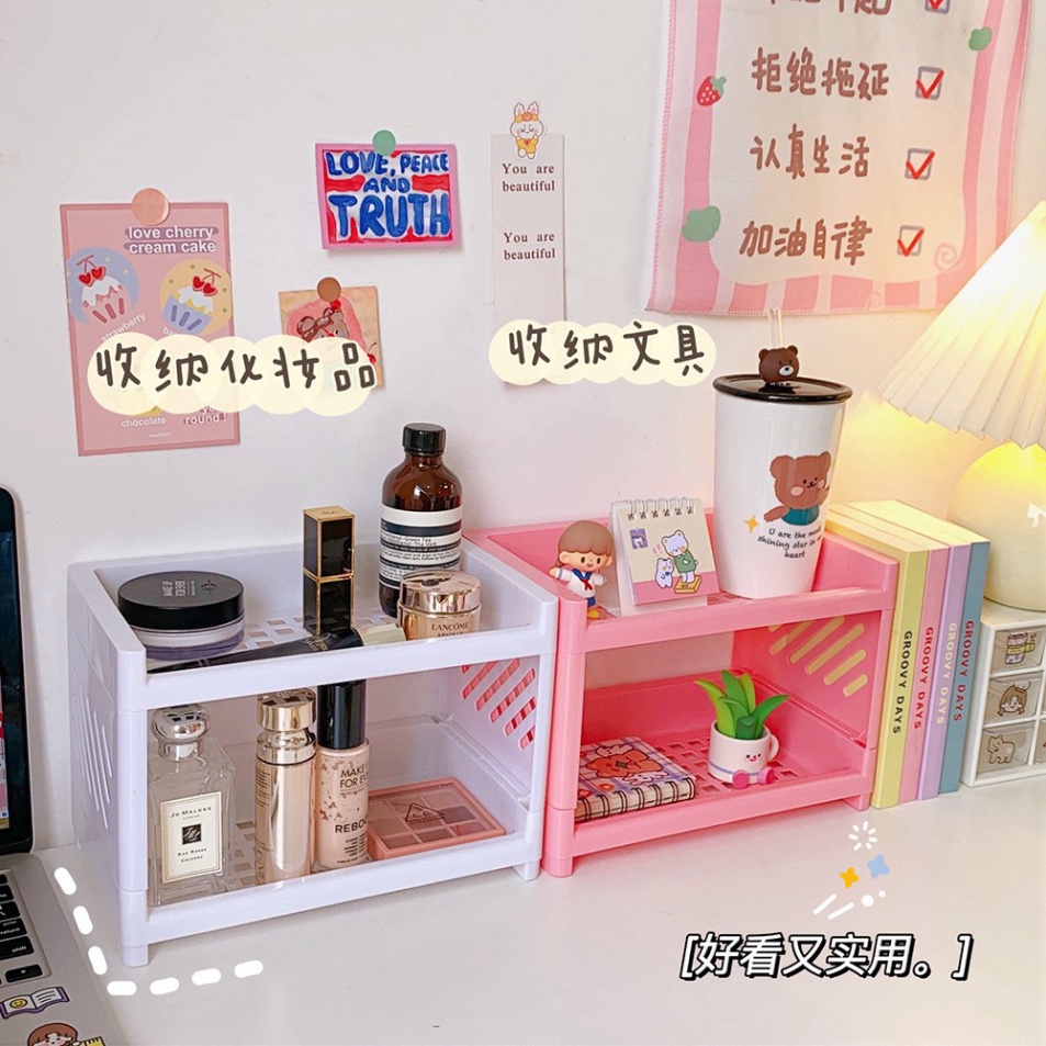 Kệ nhựa mini đựng đồ đa năng 2 tầng để nhà tắm bàn trang điểm xinh xinh🍀FREESHIP🍀Gía đựng đồ mini
