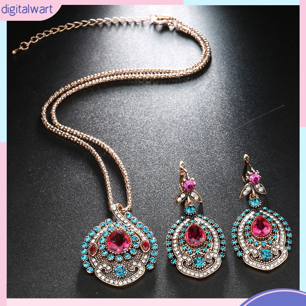 Set Dây Chuyền Và Đôi Khuyên Tai Đính Đá Phong Cách Bohemian Thanh Lịch Dành Cho Nữ