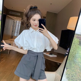 Áo sơ mi tay ngắn phồng siêu to chất voan dày