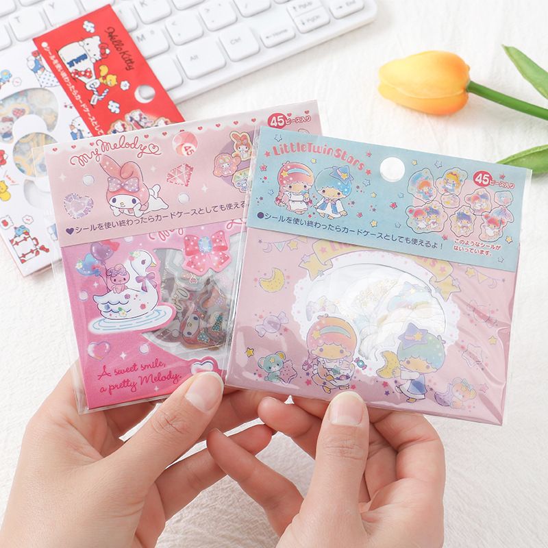 Zanmo Túi 45 Tờ Nhãn Dán Sticker Hoạt Hình Nhật Bản Kitty,Melody,Kurumi,Snoppy...