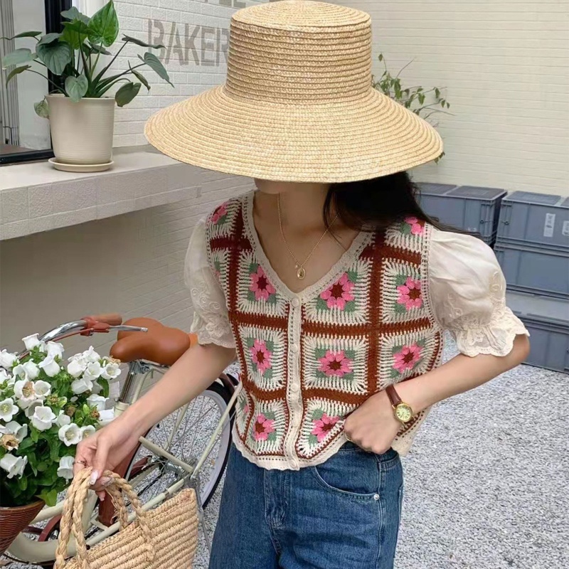 Áo Croptop Tay Phồng Ngắn Cổ Chữ V Thêu Họa Tiết Nhiều Màu Sắc Thời Trang Xinh Xắn Cho Nữ