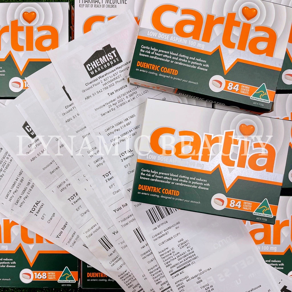 [Hàng chuẩn Úc] Viên uống phòng chống đột quỵ, tai biến Cartia duentric coated low dose asprin 100mg 84 viên - 168 viên