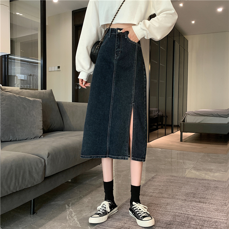 Xiaozhainv Chân váy denim lưng cao dáng chữ A thời trang Hàn Quốc | BigBuy360 - bigbuy360.vn