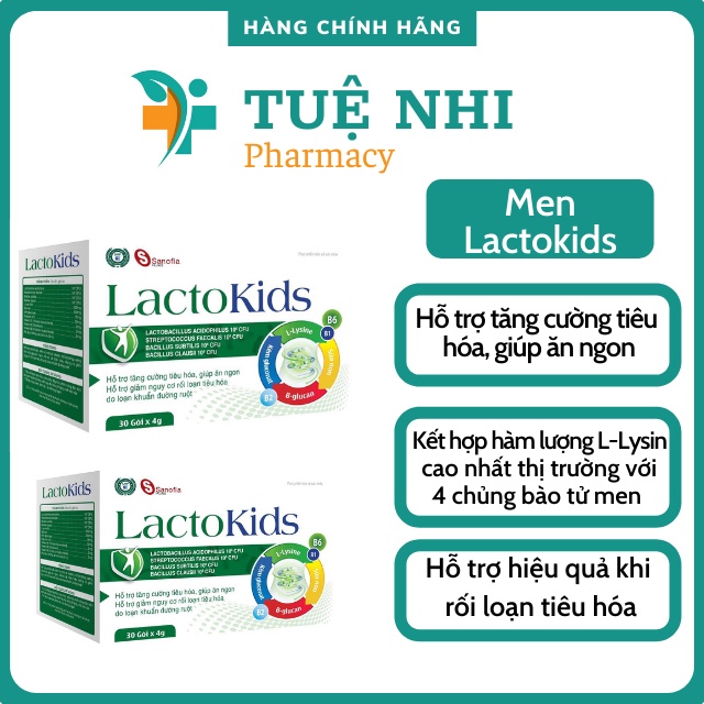 Men vi sinh Lactokids hỗ trợ tiêu hóa, giúp ăn ngon, giảm nguy cơ rối loạn tiêu hóa, thơm vị sữa 30 gói - NT331