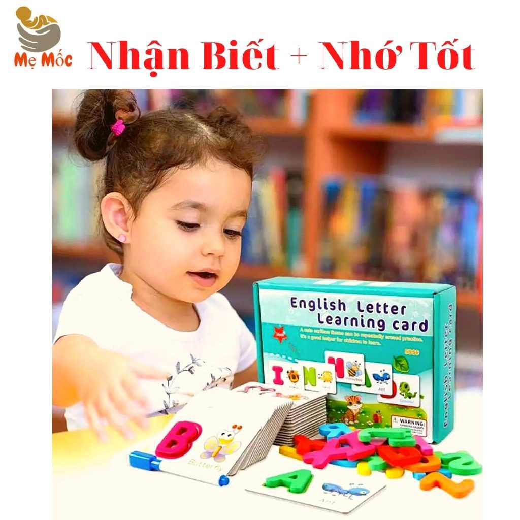 Thẻ Gỗ Ghép Chữ Cái Tiếng Anh-Đồ Chơi gỗ Xếp Hình Thông Minh-Flashcard Khắc Chữ Chìm Tặng 26 Chữ Cái Gỗ+Bút Thần Kỳ