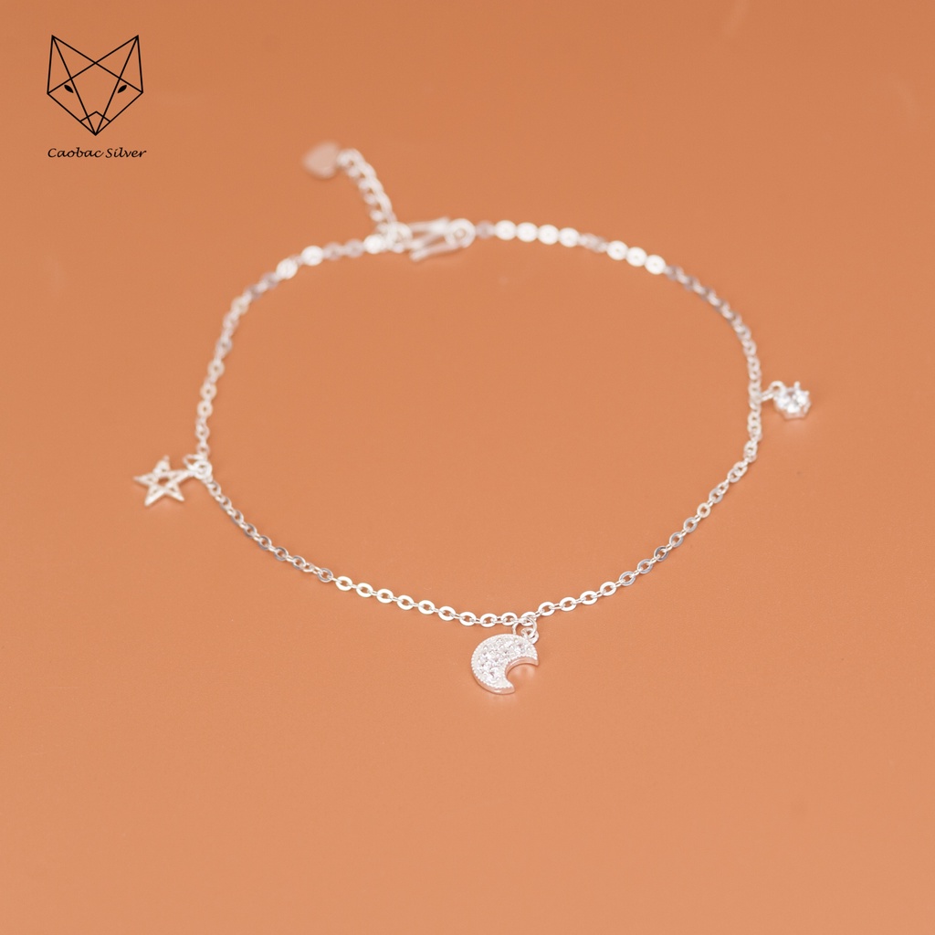 Lắc Tay Lắc Chân Bạc Cao Cấp Caobac Silver Thiết Kế Họa Tiết Trăng Đá Sao Ổ Đá Rơi Độc Đáo, Tinh Xảo Cho Bạn Gái