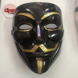 Mặt nạ hacker Anonymous Trắng Vàng Đen có viền mắt