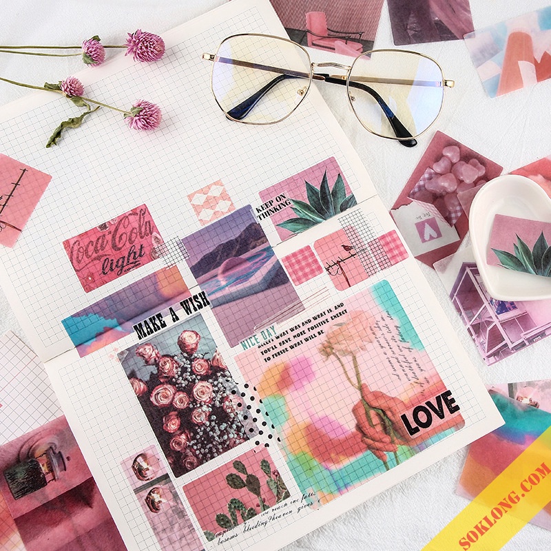 Bộ 70 Sticker ảnh dán Postcard retro STI02 nhiều màu trang trí sổ Bullet journal, album