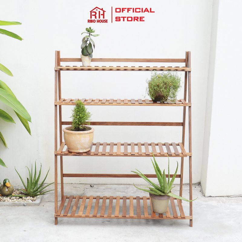 Kệ gỗ lim đa năng để chậu hoa cây cảnh RIBO HOUSE bonsai shelves 4FXL 100cm chống mối mọt sơn chống thấm RIBO97