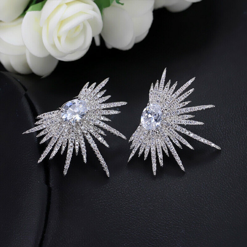 Bông Tai Mạ Bạc 925 Đính Đá Zircon Phong Cách Âu Mỹ Sang Trọng
