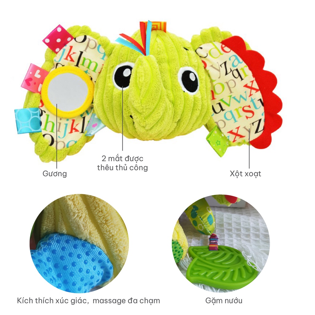 Thú Bông Phát Triển Đa Giác Quan Đồ Chơi Treo Xe Đẩy Cho Trẻ Sơ Sinh Vải Bông Tự Nhiên Kết Hợp Silicon An Toàn Tuyệt Đối