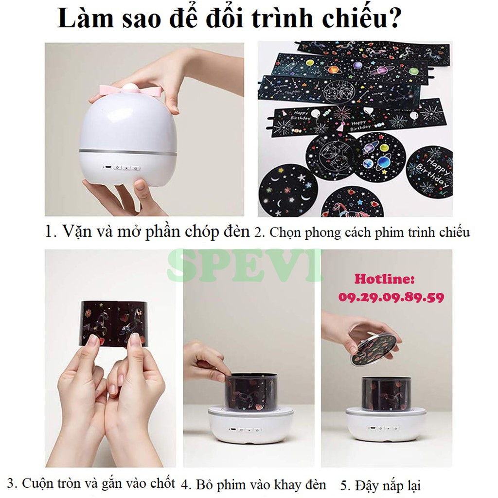 Đèn Chiếu Ngàn Sao 3D, phát nhạc Bluetooth thế hệ mới, tích hợp đèn ngủ xoay tự động, sạc Pin USB siêu Hot