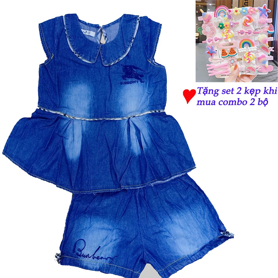 Đồ bộ bé gái dễ thương 24-40 kí - độ bộ jean bé gái cổ viền xòe xinh xắn[65 66]