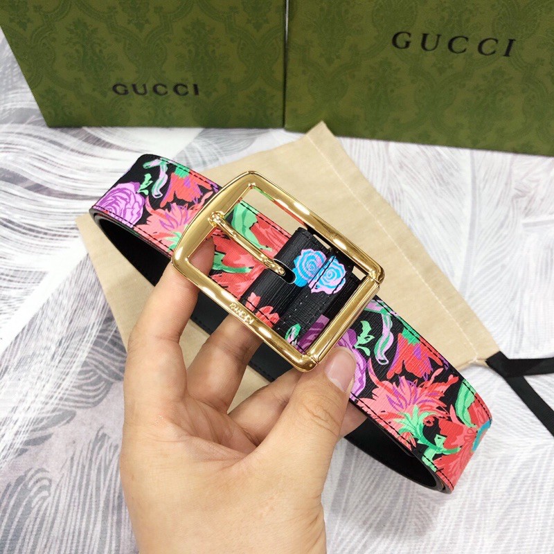 Dây lưng, Belt thời trang da thật cao cấp Gucci GG GC họa tiết hoa văn tính tế