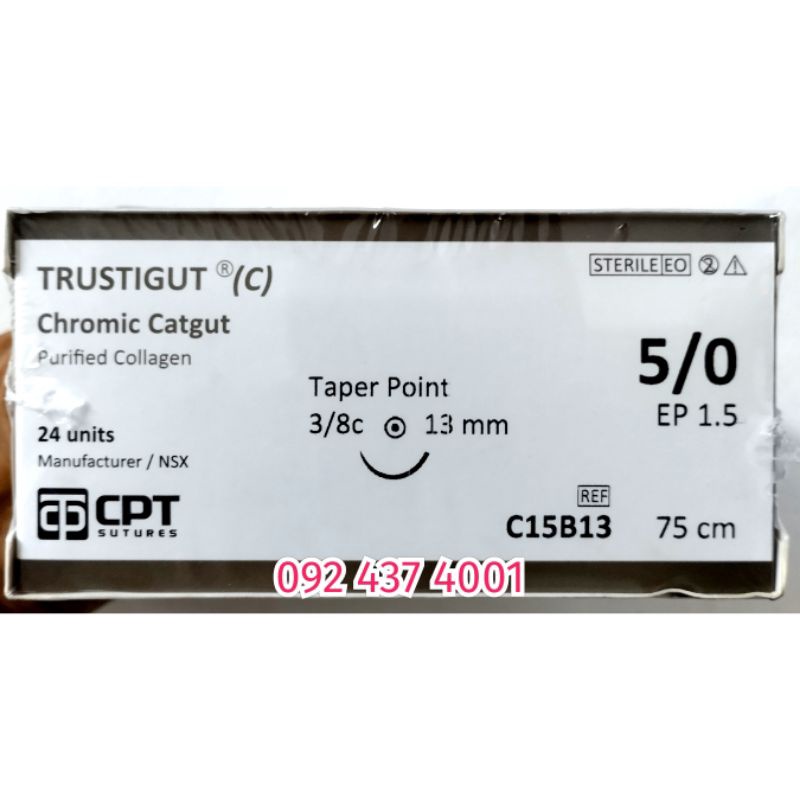 Chỉ  TRUSTIGUT - Chromic CATGUT - Purified Collagen 5/0 CPT.