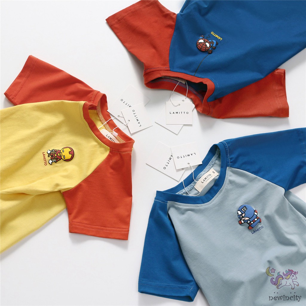 Áo thun cổ tròn ngắn tay in họa tiết hoạt hình dành cho bé trai và bé gái