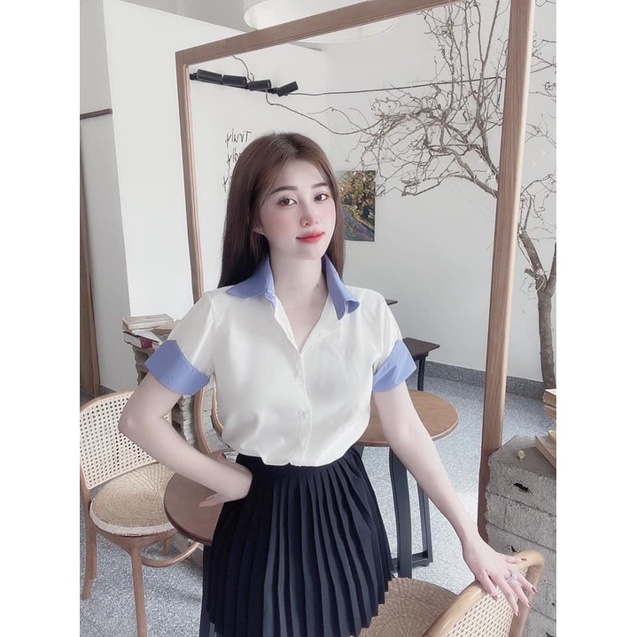 ÁO SƠ MI NỮ TRẮNG TRƠN , NGẮN TAY , CHẤT LỤA MỀM MỊN , THIẾT KẾ KIỂU DÁNG ĐỒNG PHỤC HỌC SINH KAZUMI AM61