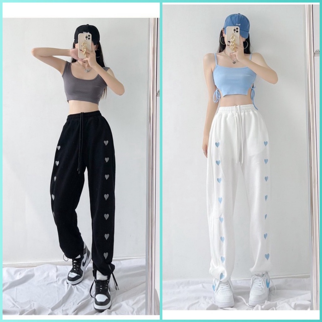 Quần joger tim trước  RUBY HOUSE86 có 2 màu Đen Trắng 2 size M,L chất umi đanh mịn không xù dầy,tim đẹp,chun ống