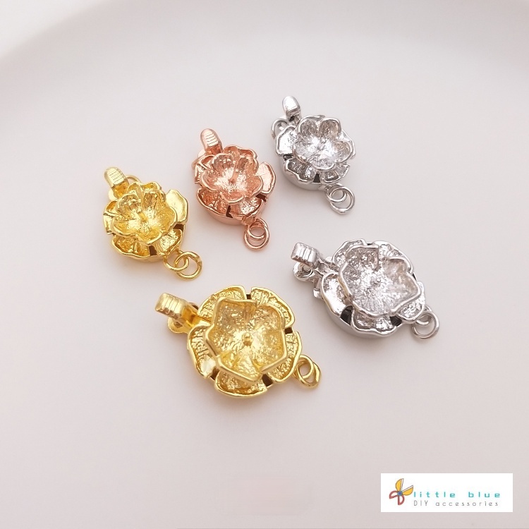 Phụ Kiện Khóa Cài Vòng Cổ Mạ Vàng 18K Đính Ngọc Trai Hình Bông Hoa Tự Làm
