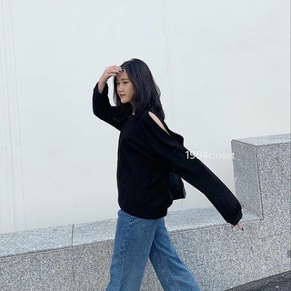 ÁO PULL TRƠN XẺ VAI TRẮNG ĐEN BASIC