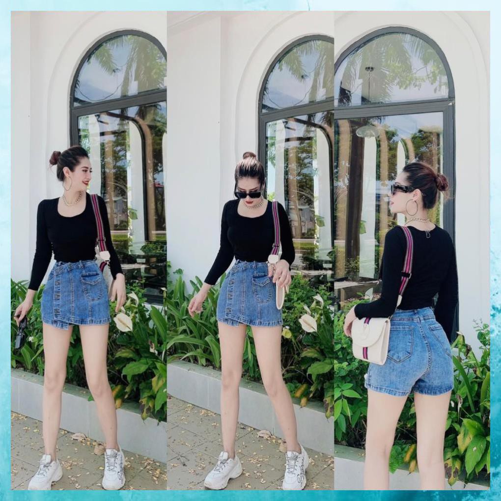 [TH Jeans] Quần shorts jeans nữ, quần giả váy chất liệu co giãn, lưng cao vạt lệch. Mã V1115 | BigBuy360 - bigbuy360.vn
