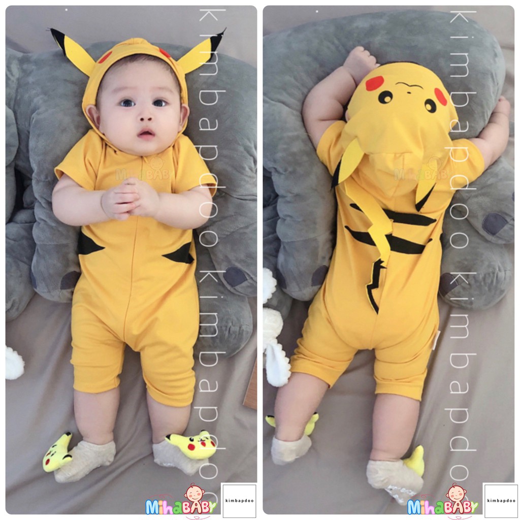 Bộ Bodysuit Đùi Liền Nón Dây Kéo Cao Cấp Hình Pika Cho Bé - Mihababy - BDSDUILIENNON_PIKA