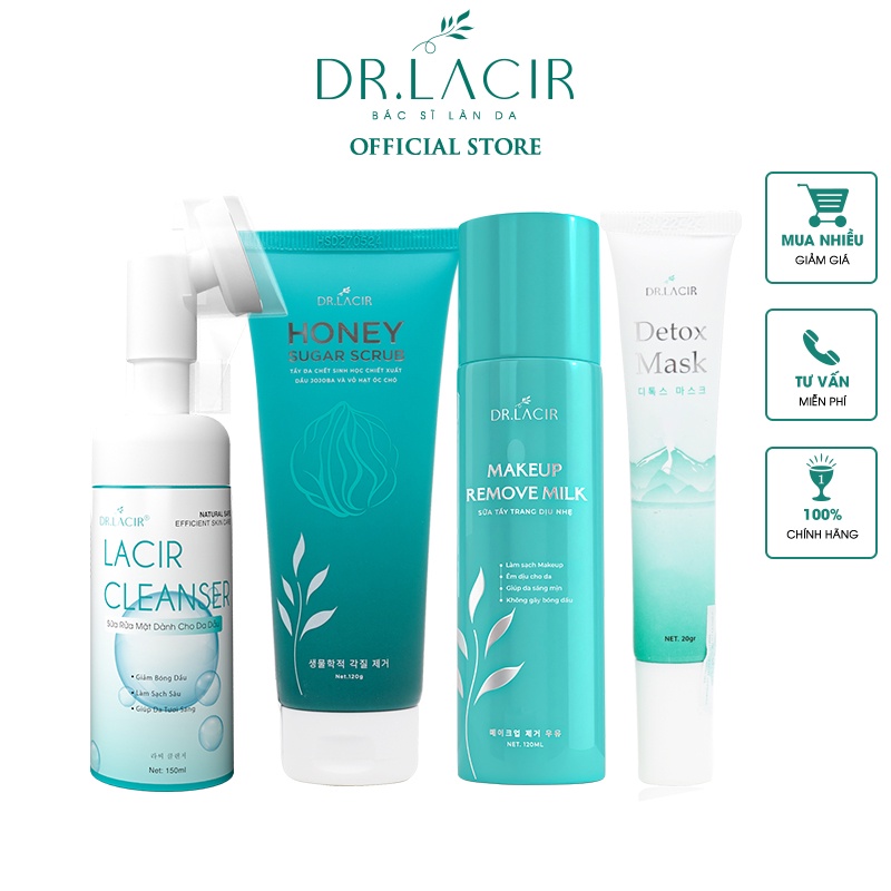 [Combo 10%] chăm sóc da Dr. Lacir 4 sản phẩm dành cho da dầu mụn DR128