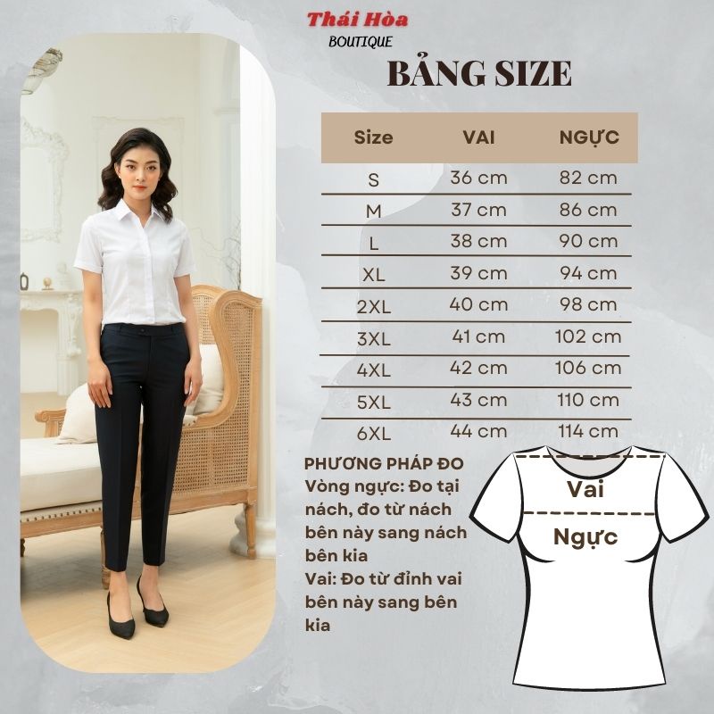 Áo sơ mi nữ tay ngắn bigsize trắng đẹp kiểu công sở cotton Thái Hoà N047-01-01