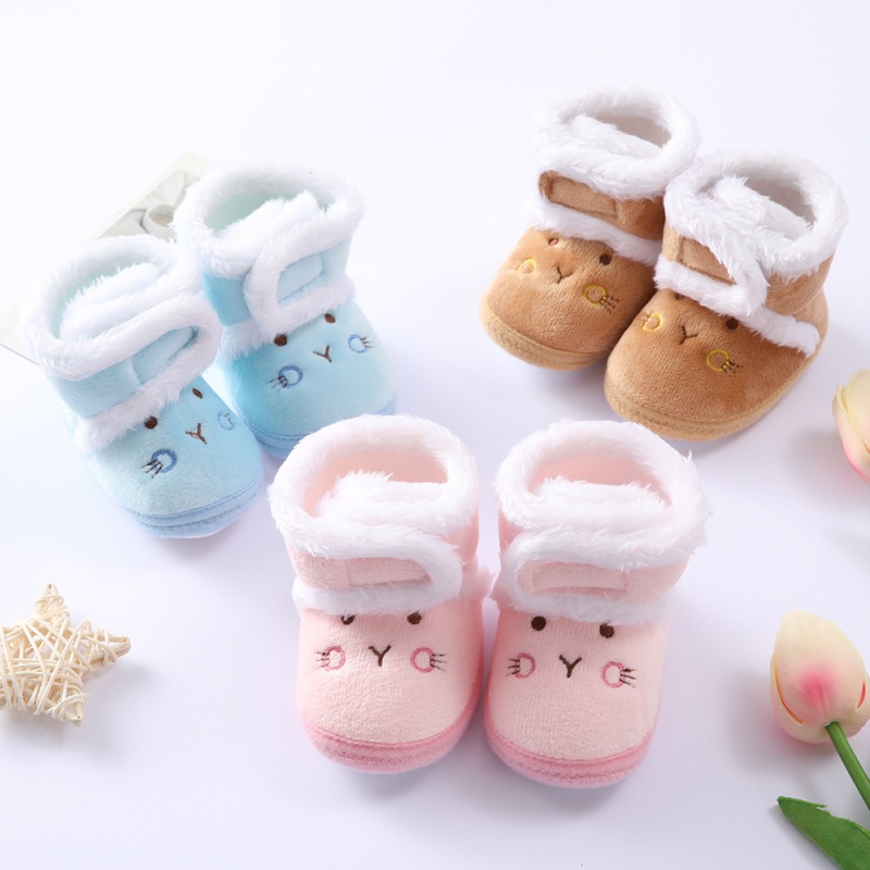 Giày Bốt Lót Bông Đế Mềm Cho Bé Gái Sơ Sinh
