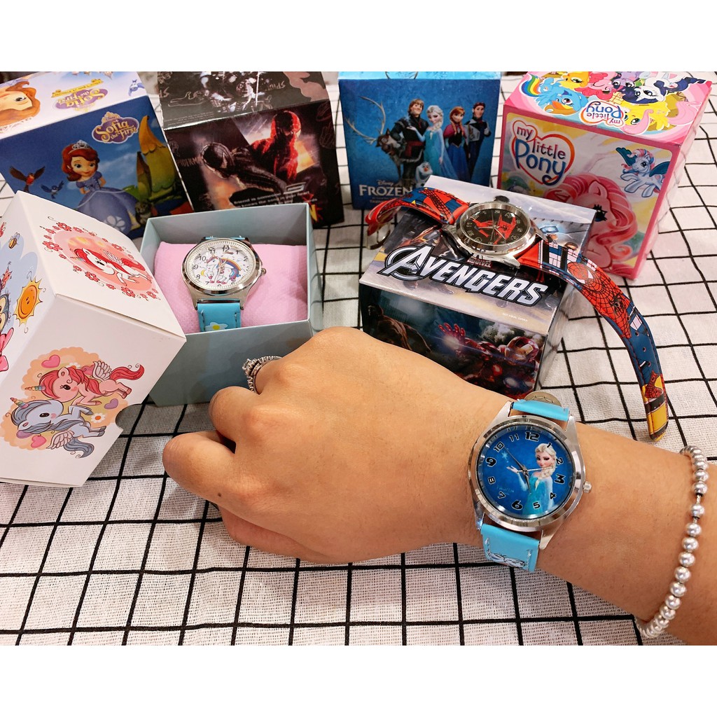 Đồng Hồ Cho Bé Họa Tiết Hoạt Hình Người Nhện, Elsa, Pony, Full Box Dây Da - Quà Tặng Trẻ Em | BigBuy360 - bigbuy360.vn