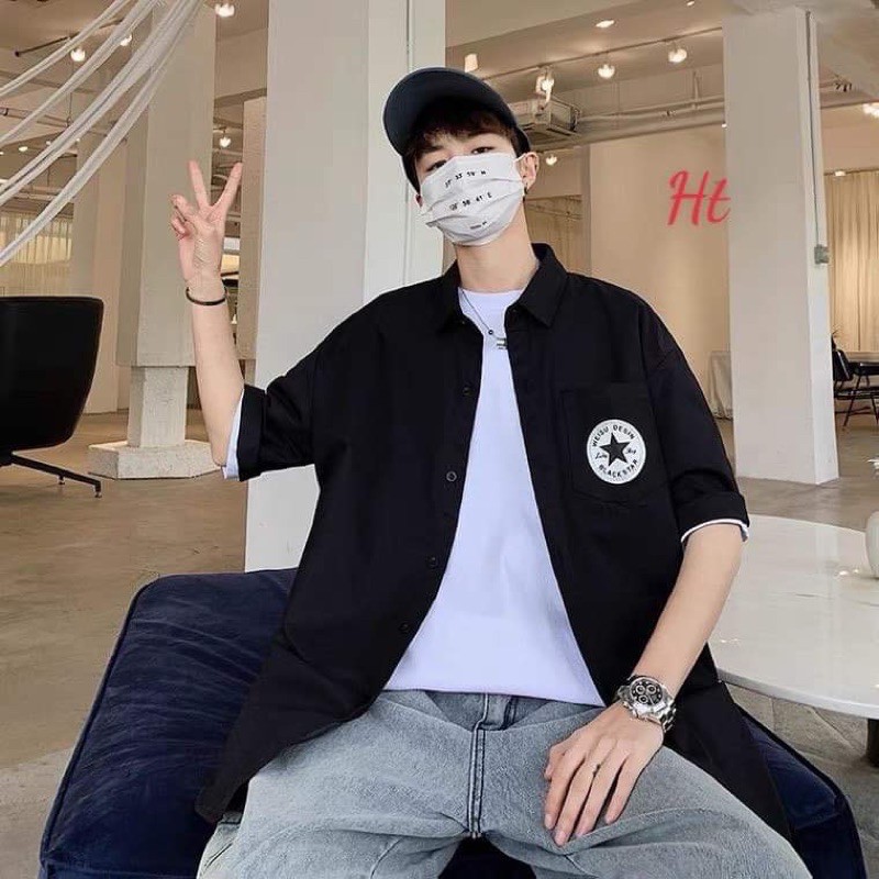 Áo sơ mi lô gô sao ngắn tay HT12