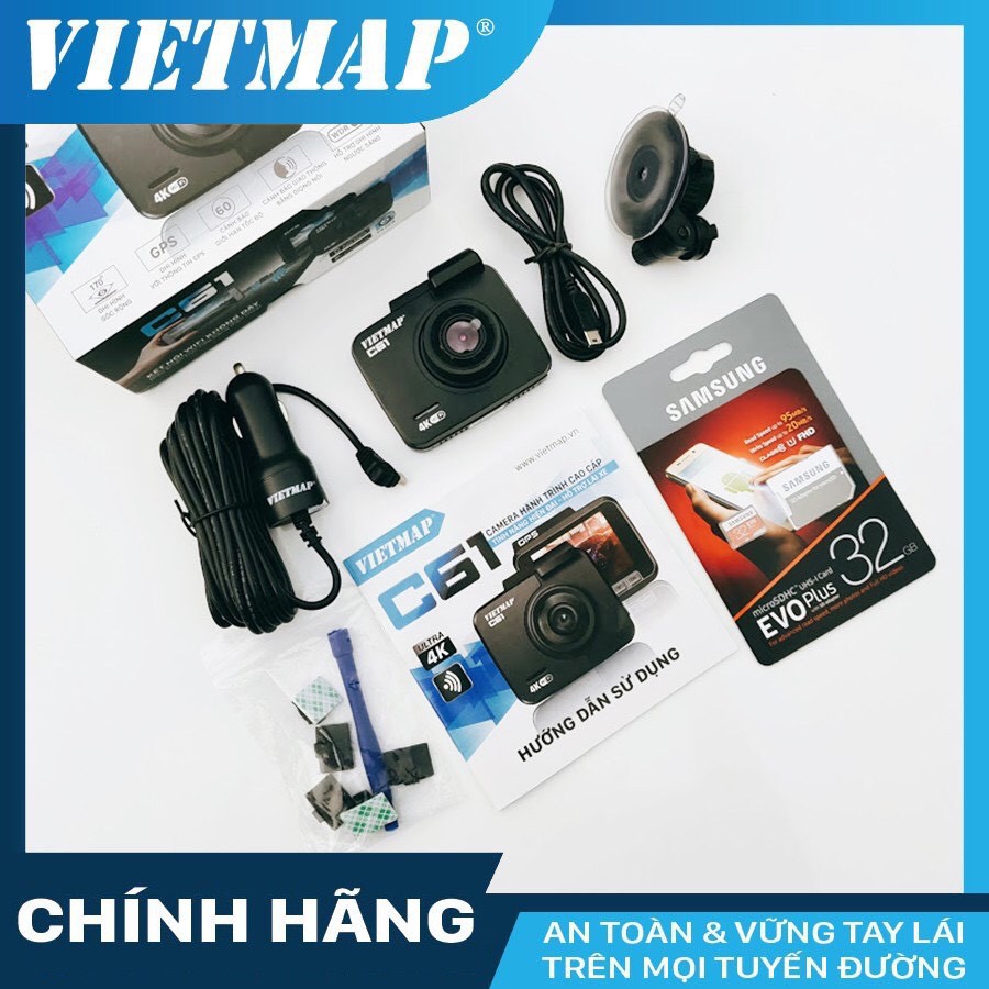 Camera Hành Trình Ô Tô Vietmap C61 Ghi Hình Ultra HD 4K Tích Hợp GPS - WiFi - Cảnh Báo Bằng Giọng Nói Tiếng Việt