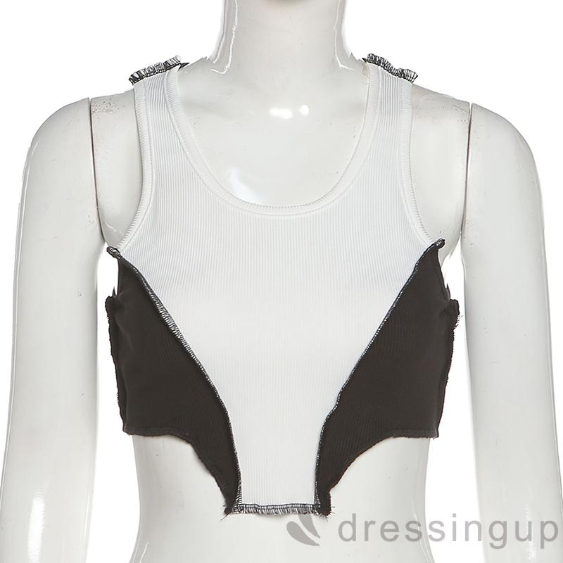 Áo Lửng Cổ Chữ U Không Tay Màu Tương Phản Cá Tính Cho Nữ | BigBuy360 - bigbuy360.vn