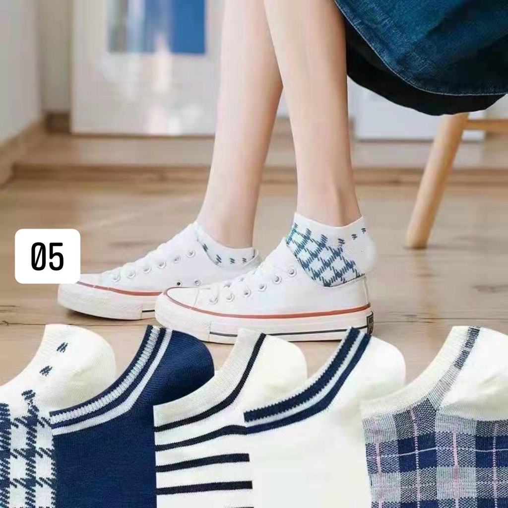 Tất vớ nữ cổ ngắn Set 5 đôi chất cotton họa tiết dễ thương phong cách Hàn Quốc