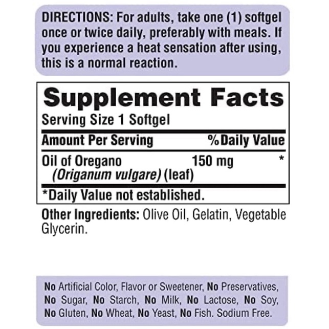 Viên uống kháng khuẩn từ tinh dầu cây kinh giới Oil of Oregano Puritan's Pride 180 viên USA