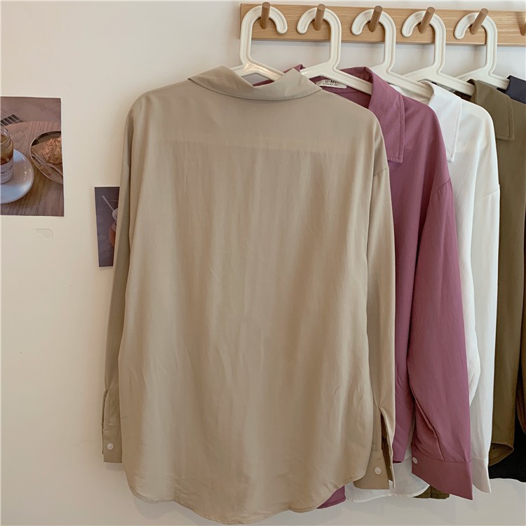 Áo sơ mi tay dài dáng rộng phong cách Hàn Quốc đơn giản trẻ trung