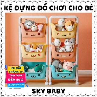 Kệ đựng đồ chơi cho bé rèn tính gọn gàng đựng đồ bỉm sữa đồ dùng trẻ em 3-4 tầng đa năng có bánh xe nhựa PE an toàn