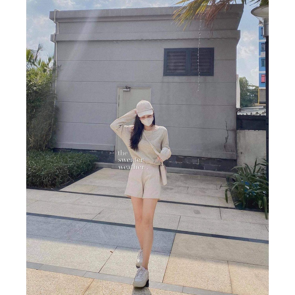 Bộ quần áo nữ thu đông kẻ ngang quần đùi cá tính ulzzang MYLADY